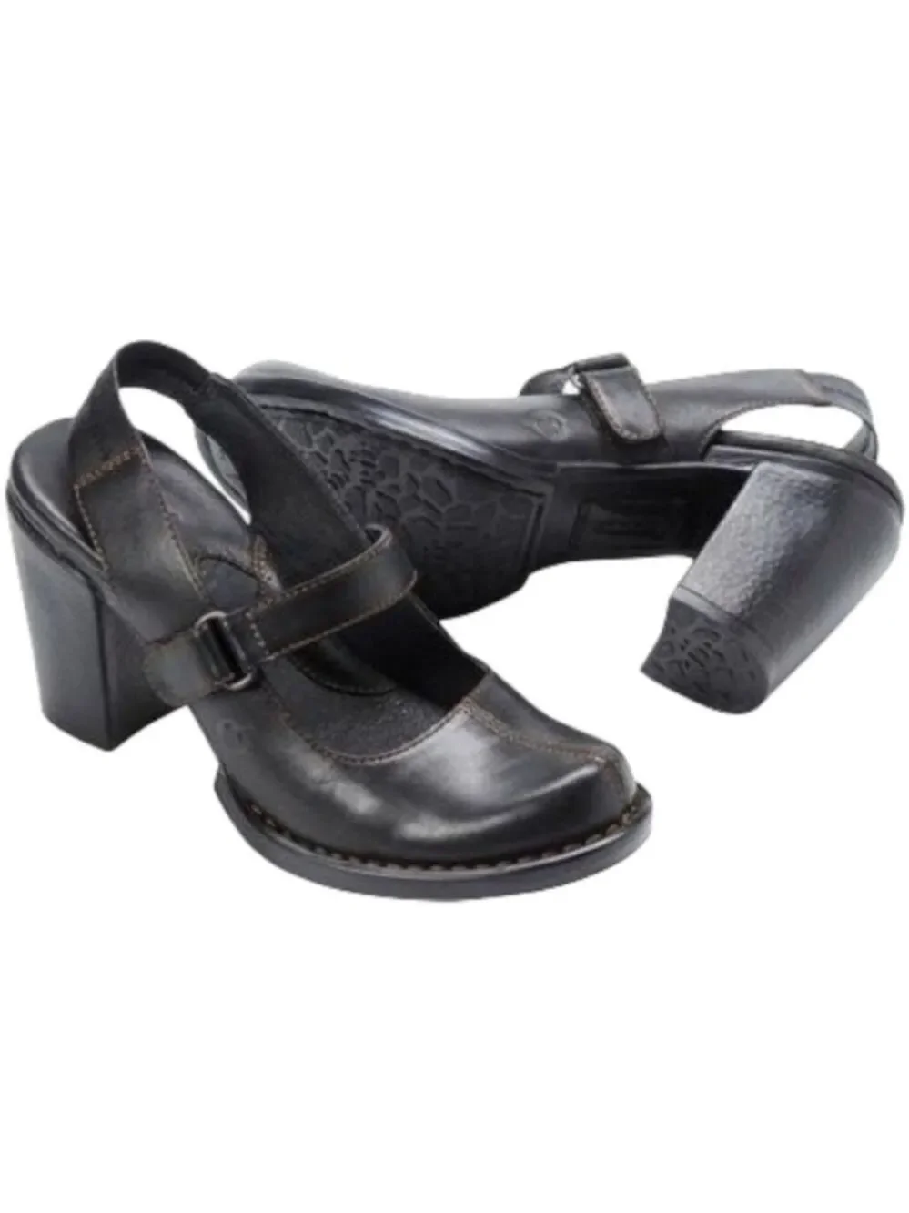 Born Black Leather Mary Jane Slingback Heels